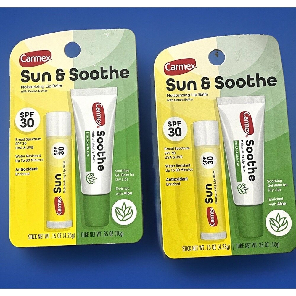 Carmex Sun & Soothe Lip Balm SPF 30 Broad Spectrum 2 pack 4 total